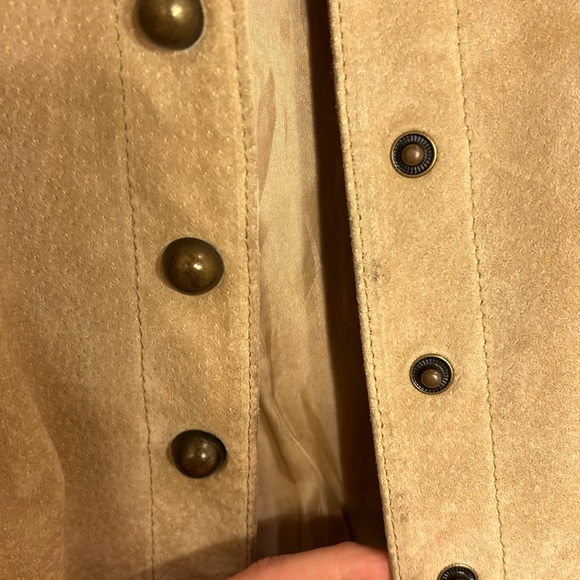 Vintage suede button down long sleeve leather beige tan jacket Aria - Picture 8 of 10